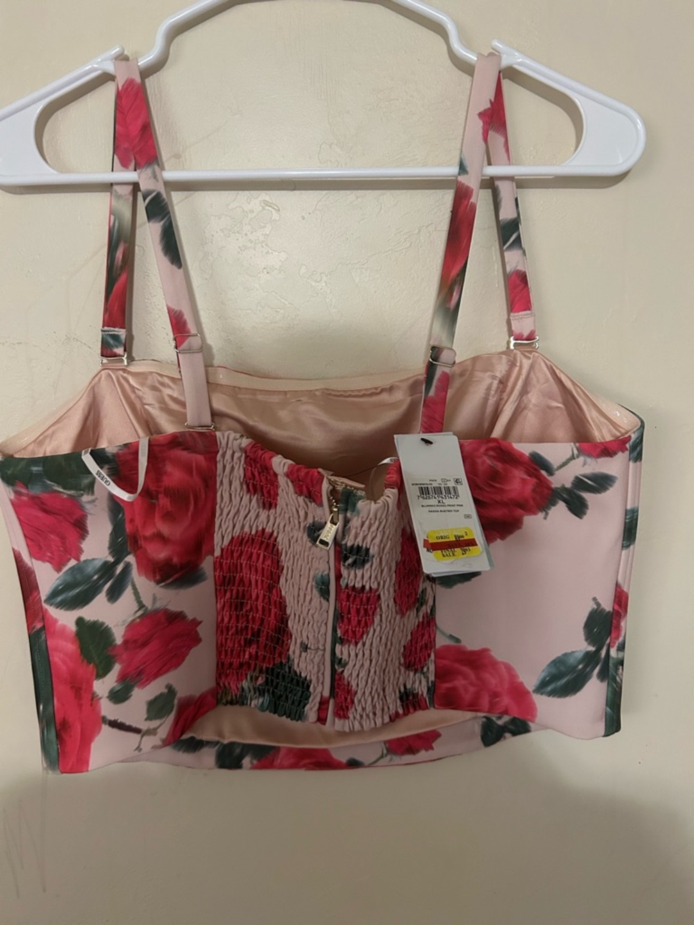 GUESS WOMEN'S RAISSA FLORAL SMOCKED-BACK BUSTIER TOP MSRP $89 XL - Picture 3 of 4